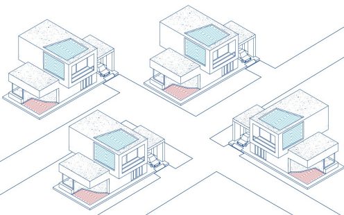 Prefab heating and cooling systems installed in row houses construction